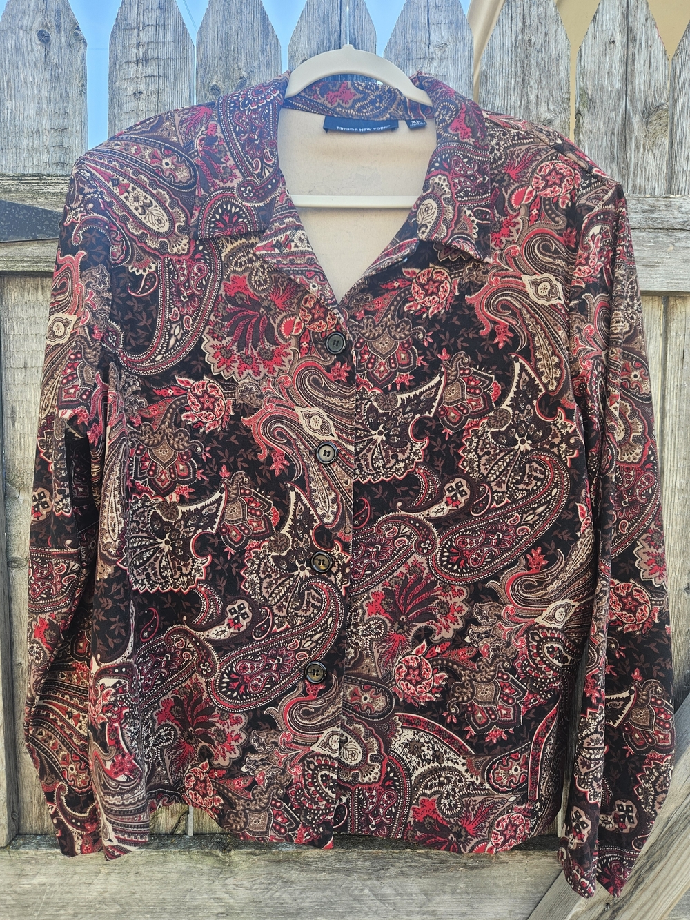 VTG Briggs New York Button Down Shirt Women's XL Paisley Shoulder Pads 90s Poet